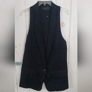 Rag & Bone Longline Single Button Black Wool Silk Vest
